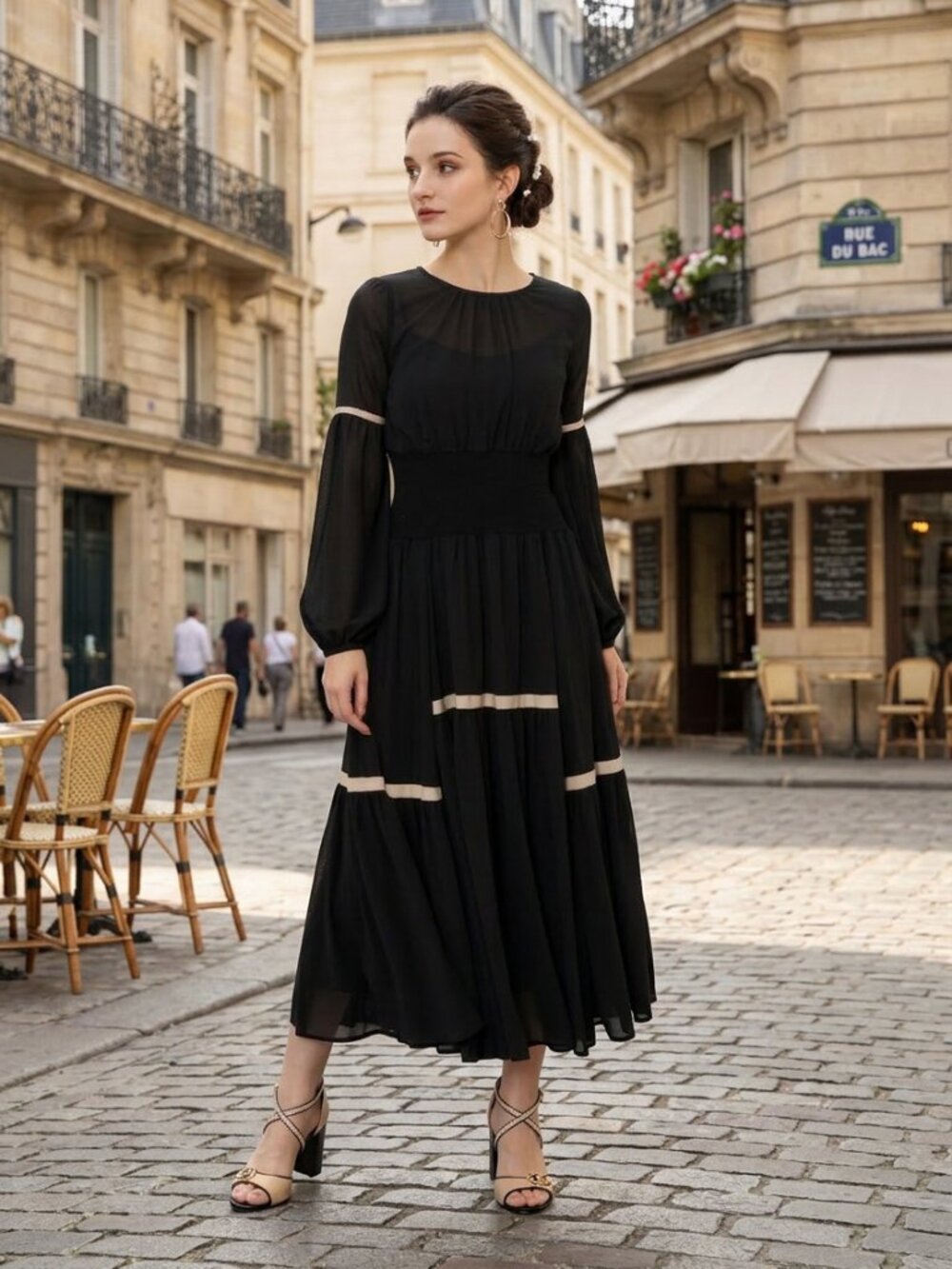 rienda Tokyo 109 Black Tiered Maxi Dress Flare S
